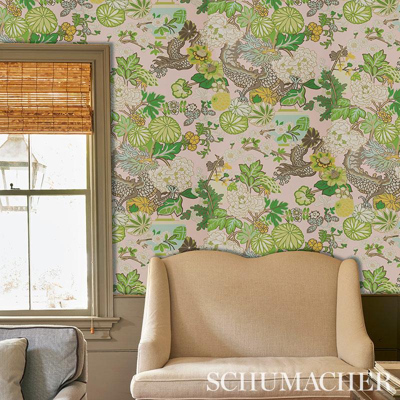 Schumacher Chiang Mai Dragon Blush Wallpaper