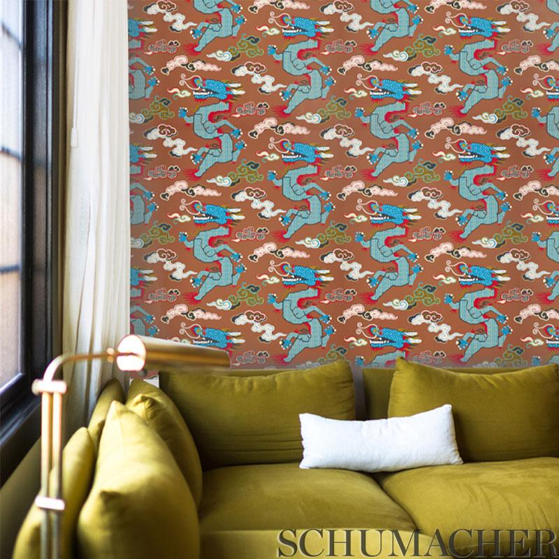 Schumacher Magical Ming Dragon Brown Wallpaper