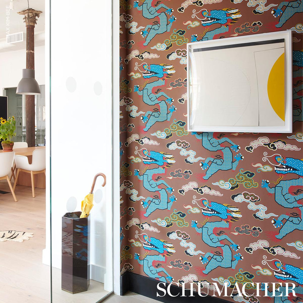 Schumacher Magical Ming Dragon Brown Wallpaper