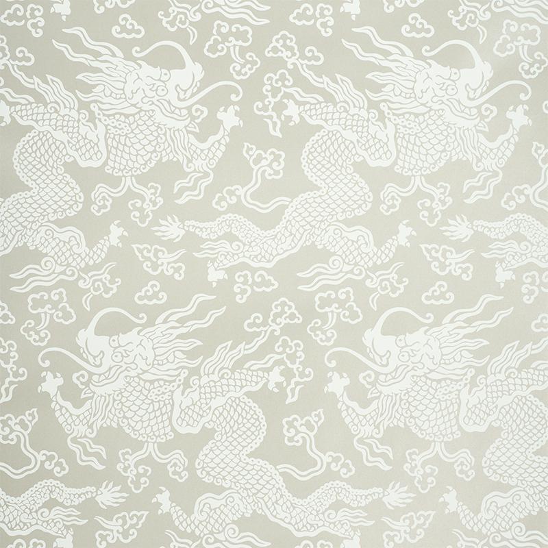 Schumacher Ruan Dragon Damask Warm Silver Wallpaper