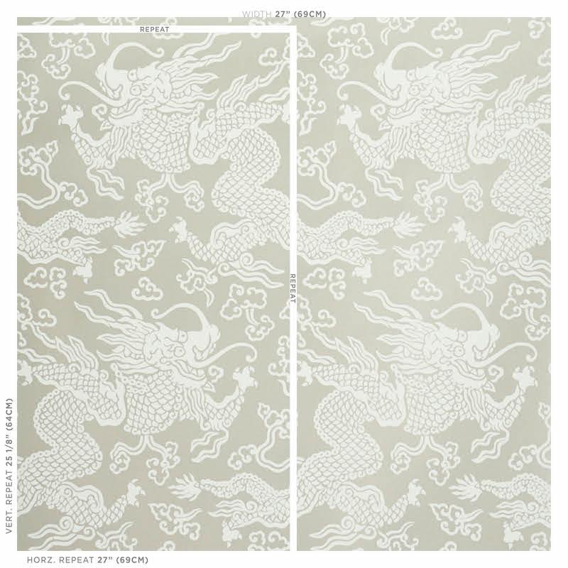 Schumacher Ruan Dragon Damask Warm Silver Wallpaper