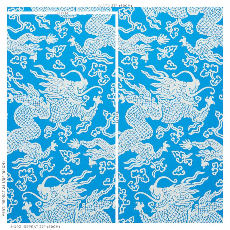 Schumacher Ruan Dragon Damask Blue Wallpaper