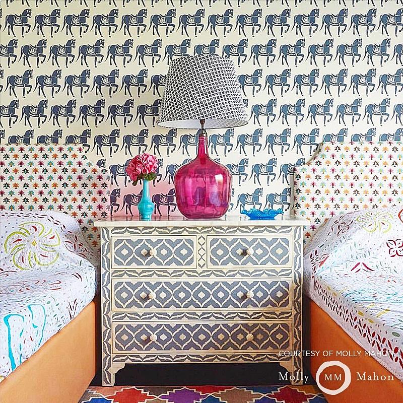 Schumacher Marwari Horse Pink Wallpaper