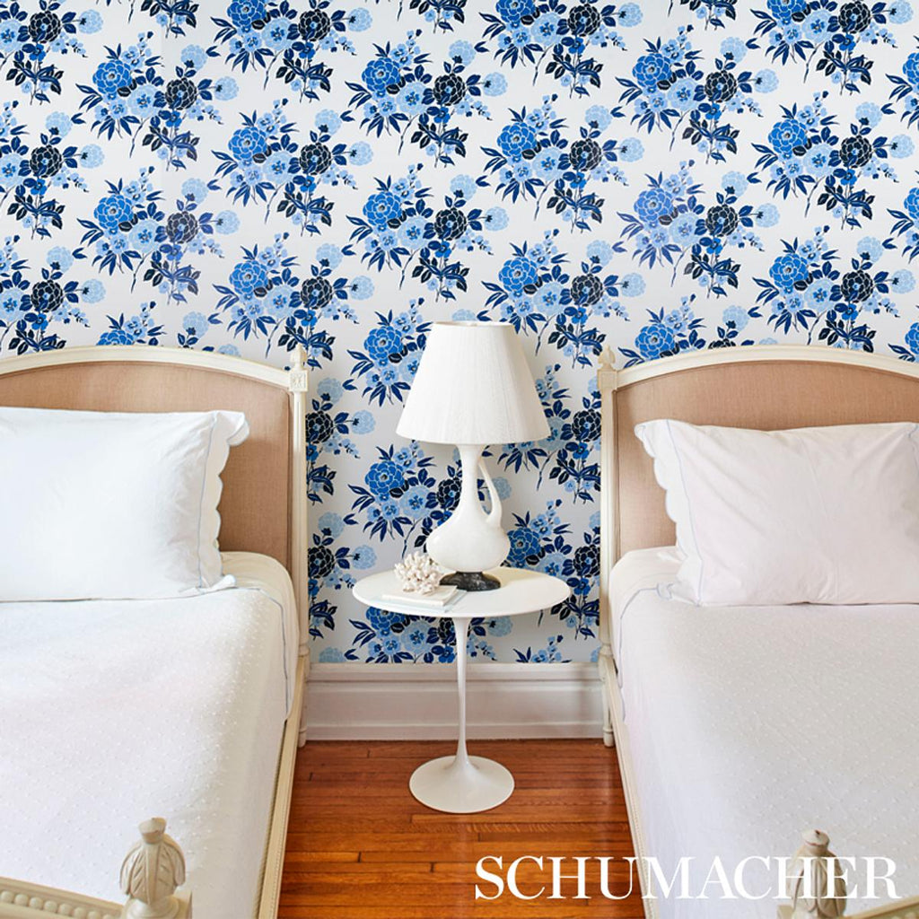 Schumacher Valentina Floral Blues Wallpaper