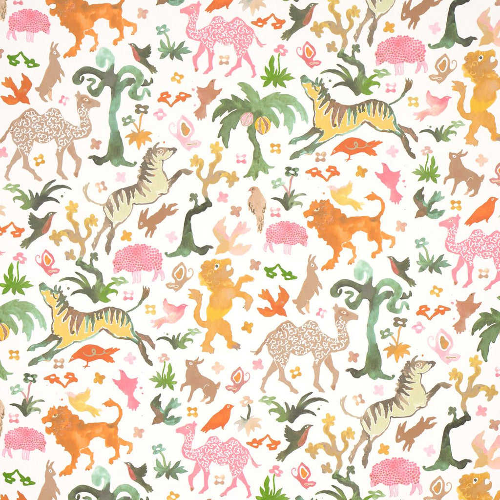 Schumacher Beasts Pink And Gold Wallpaper