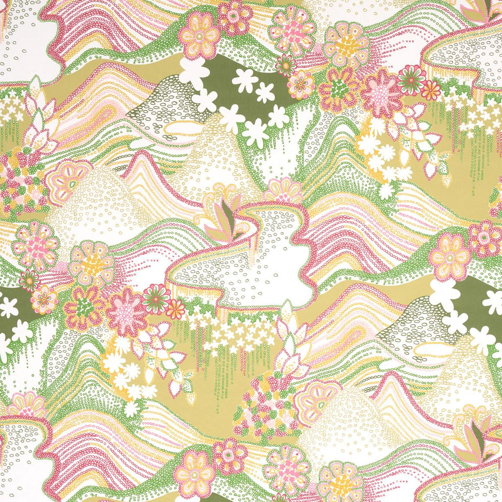 Schumacher Daisy Chain Green And Pink Wallpaper