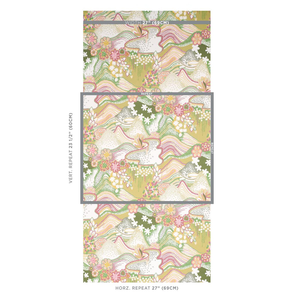 Schumacher Daisy Chain Green And Pink Wallpaper