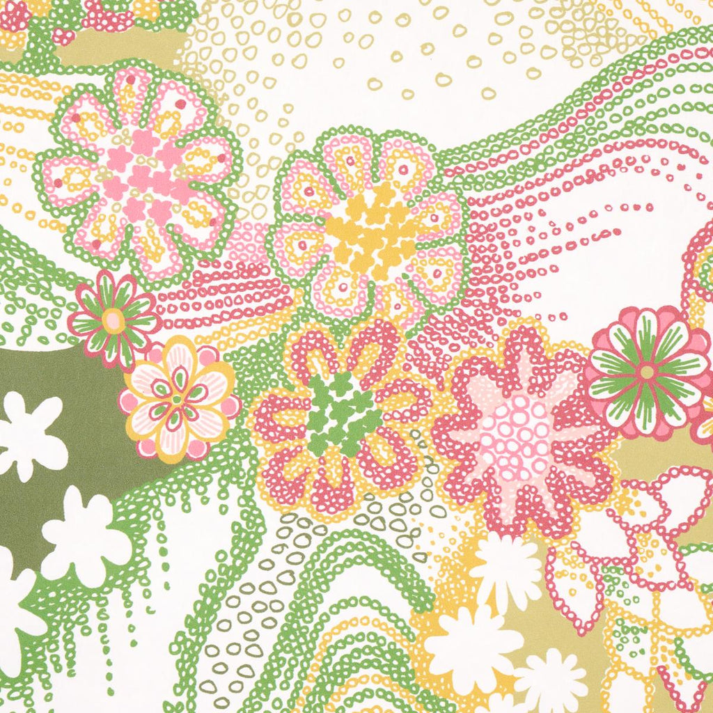 Schumacher Daisy Chain Green And Pink Wallpaper