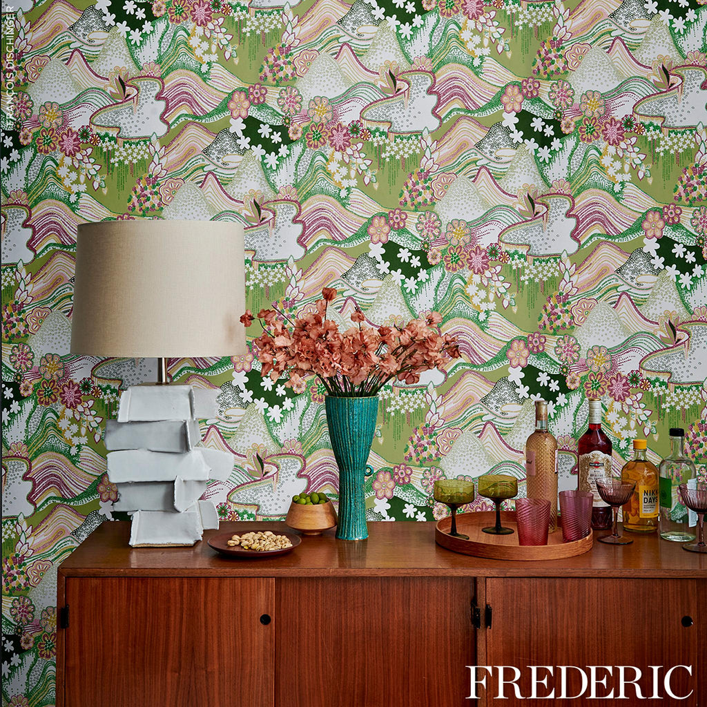 Schumacher Daisy Chain Green And Pink Wallpaper