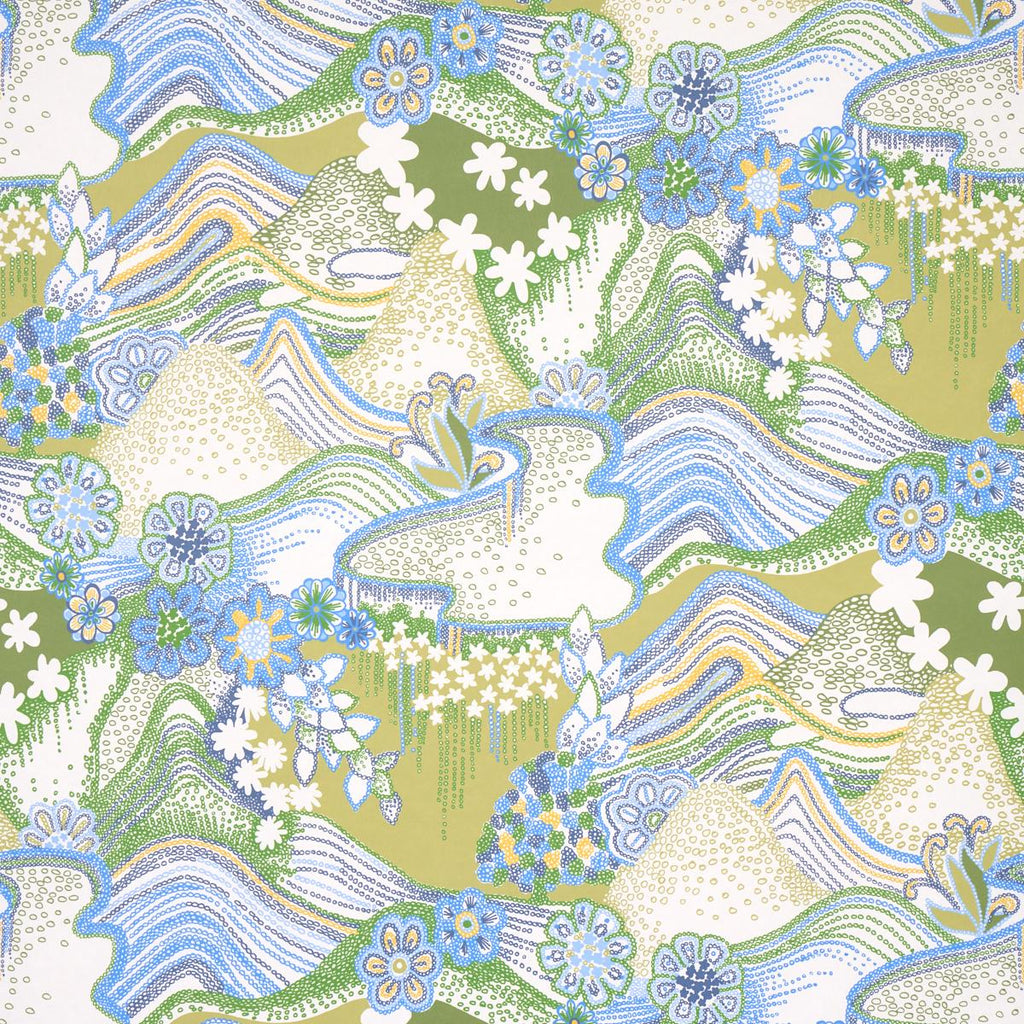 Schumacher Daisy Chain Green And Blue Wallpaper