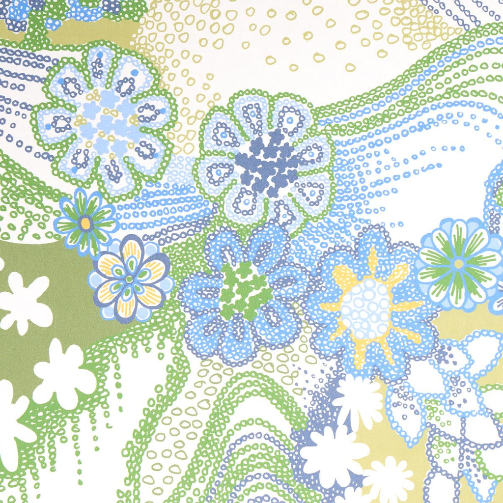 Schumacher Daisy Chain Green And Blue Wallpaper