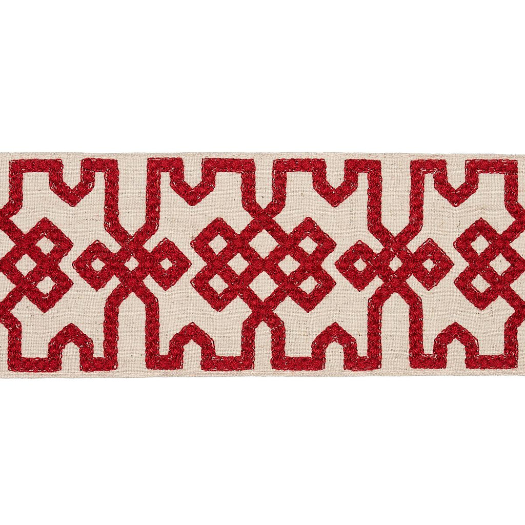 Schumacher Knotted Trellis Tape Crimson On Unbleached Trim