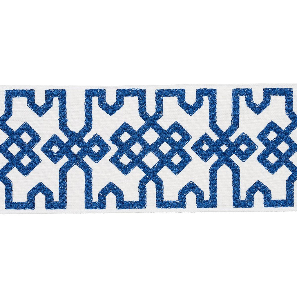 Schumacher Knotted Trellis Tape Blue On White Trim