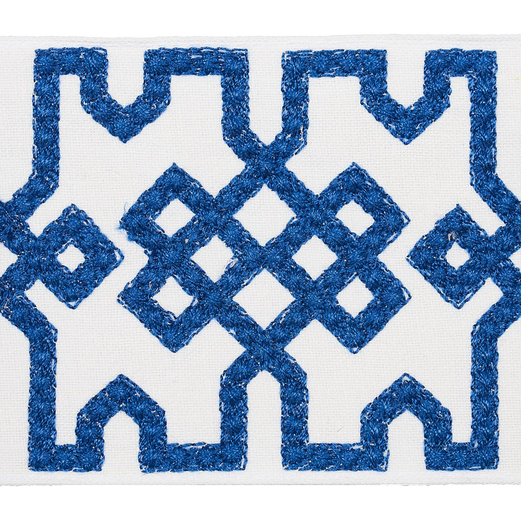 Schumacher Knotted Trellis Tape Blue On White Trim