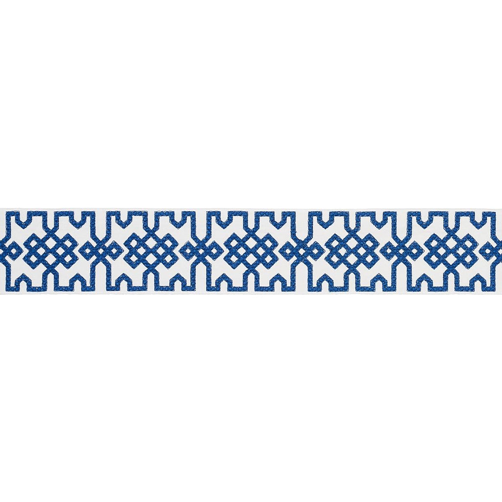 Schumacher Knotted Trellis Tape Blue On White Trim