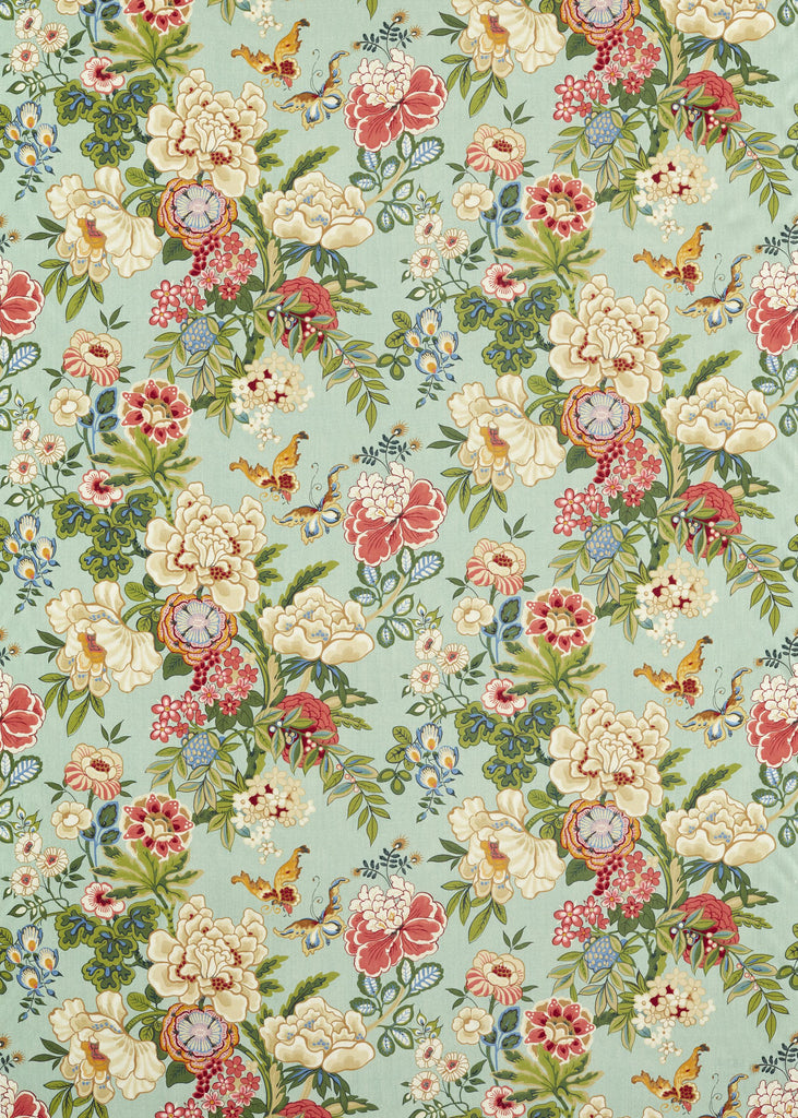 Sanderson Emperor Peony Jade/Apricot Fabric