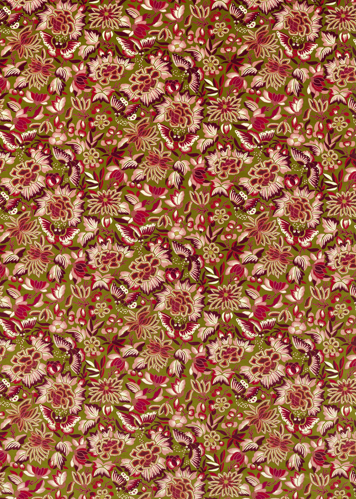 Sanderson Amara Butterfly Olive /Lotus Pink Fabric