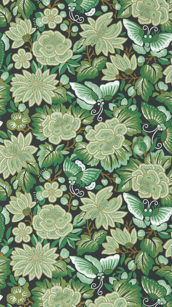 Sanderson Amara Butterfly Emerald/Ink Black Wallpaper