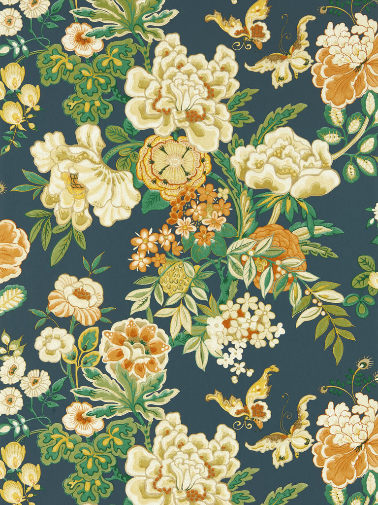 Sanderson Emperor Peony Midnight/Apricot Wallpaper