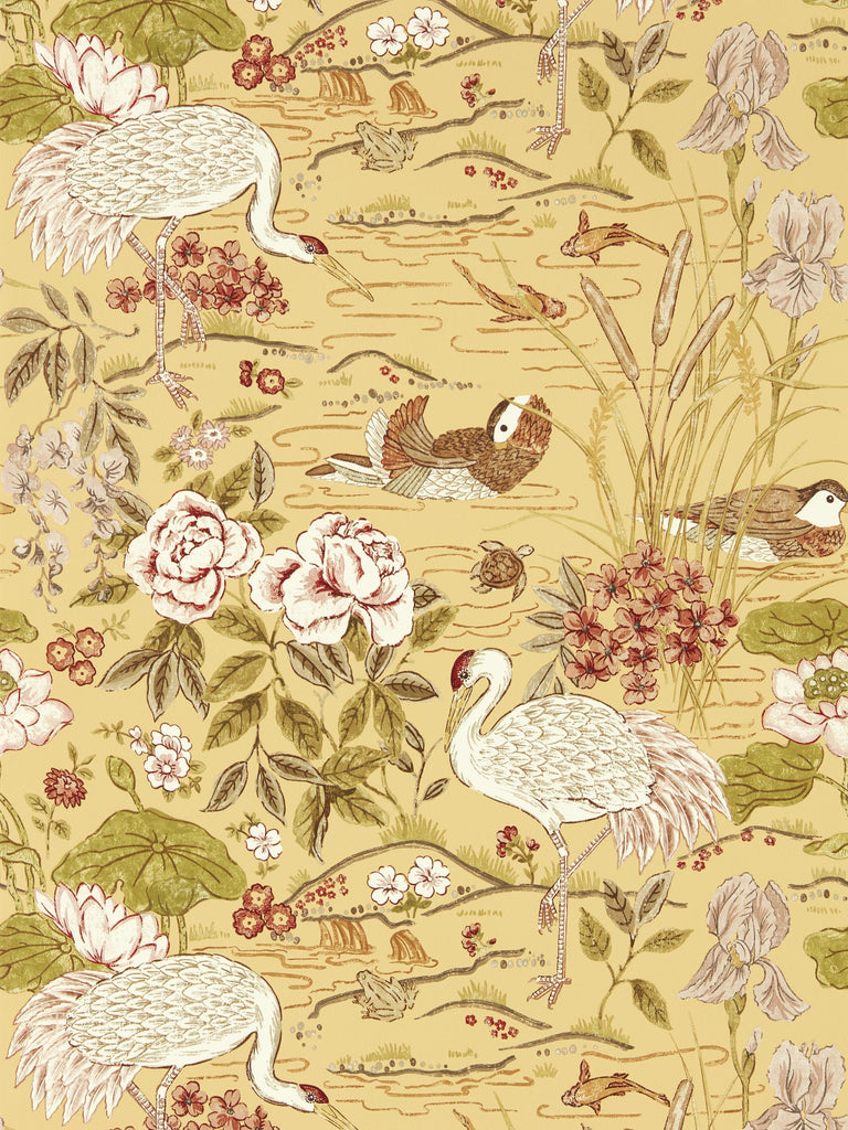 Sanderson Crane & Frog Honey/Olive Wallpaper