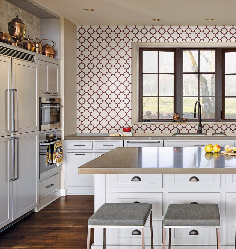 Brewster Home Fashions Origin Quatrefoil Burgundy Wallpaper