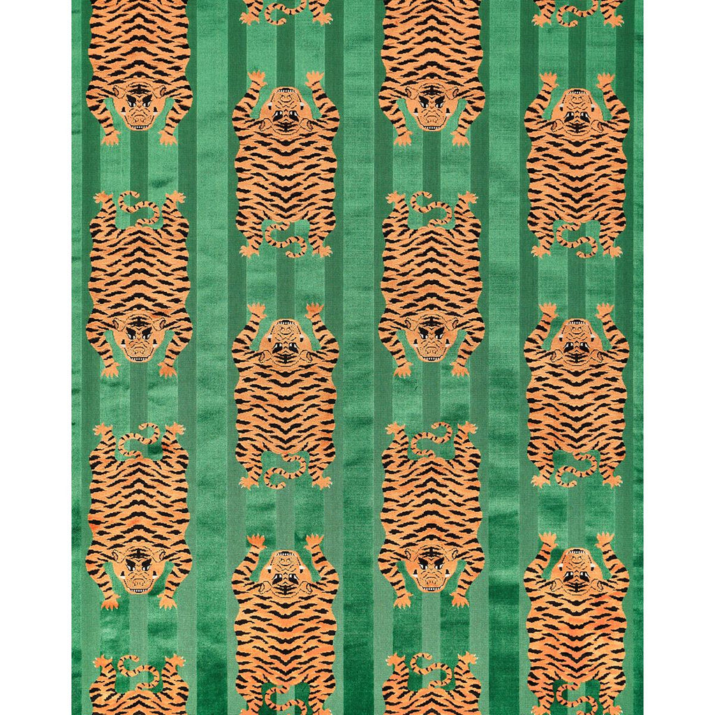 Schumacher Jokhang Tiger Velvet Green Fabric