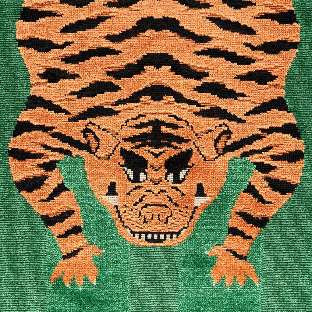 Schumacher Jokhang Tiger Velvet Green Fabric