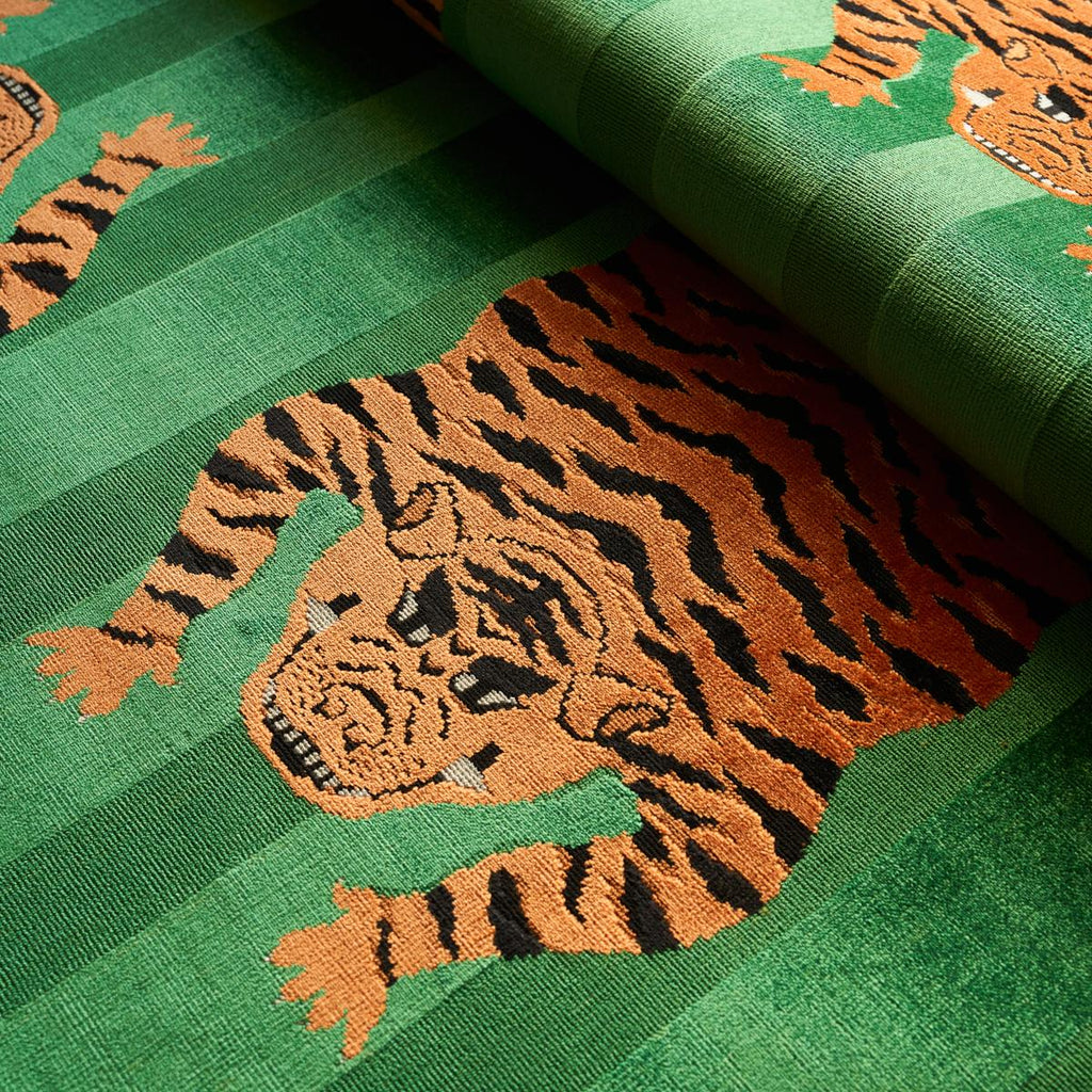 Schumacher Jokhang Tiger Velvet Green Fabric