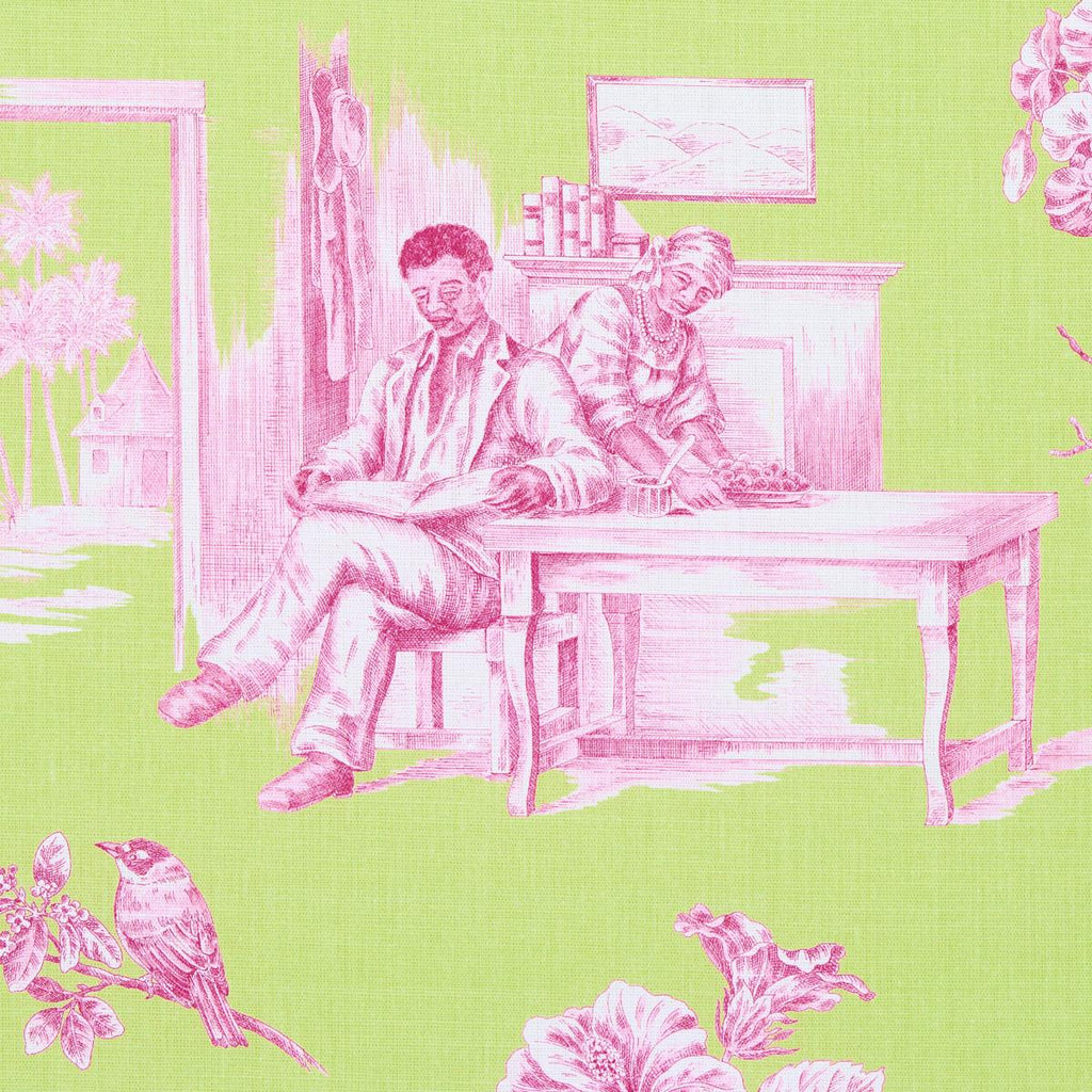 Schumacher Toussaint Toile Pink & Green Fabric