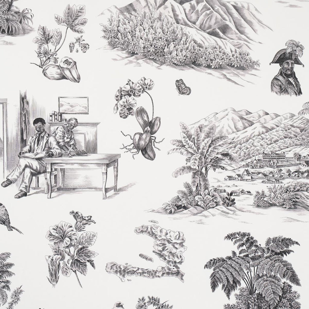 Schumacher Toussaint Toile Black On Ivory Wallpaper