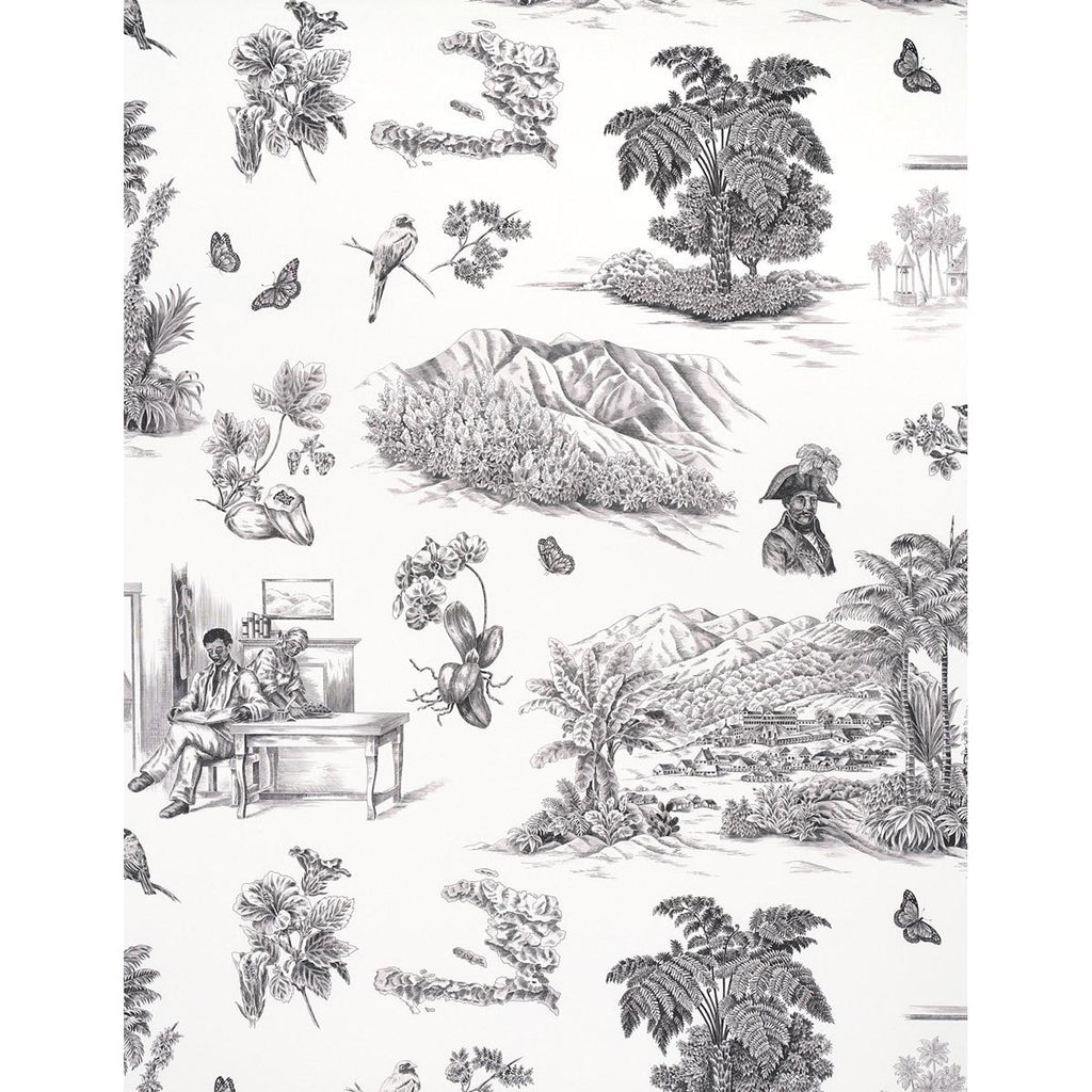 Schumacher Toussaint Toile Black On Ivory Wallpaper