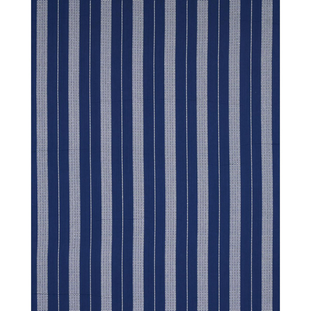 Schumacher Lubeck Stripe Ivory On Blue Fabric