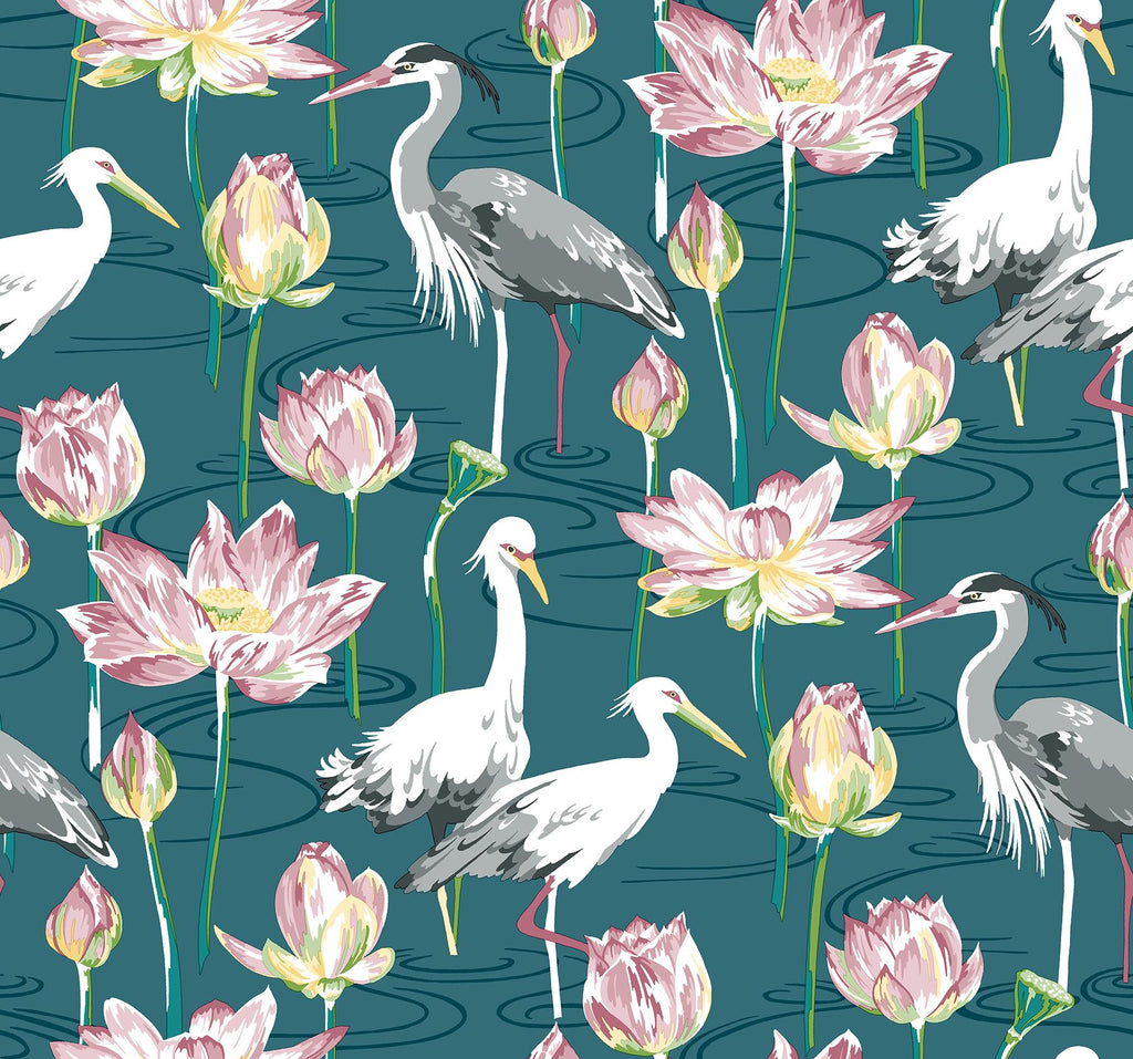 A-Street Prints Barton Heron Teal Wallpaper