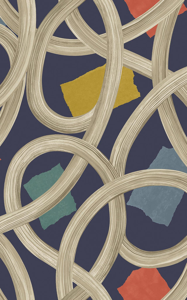 Brewster Home Fashions Calix Indigo Twisted Geo+ Wallpaper