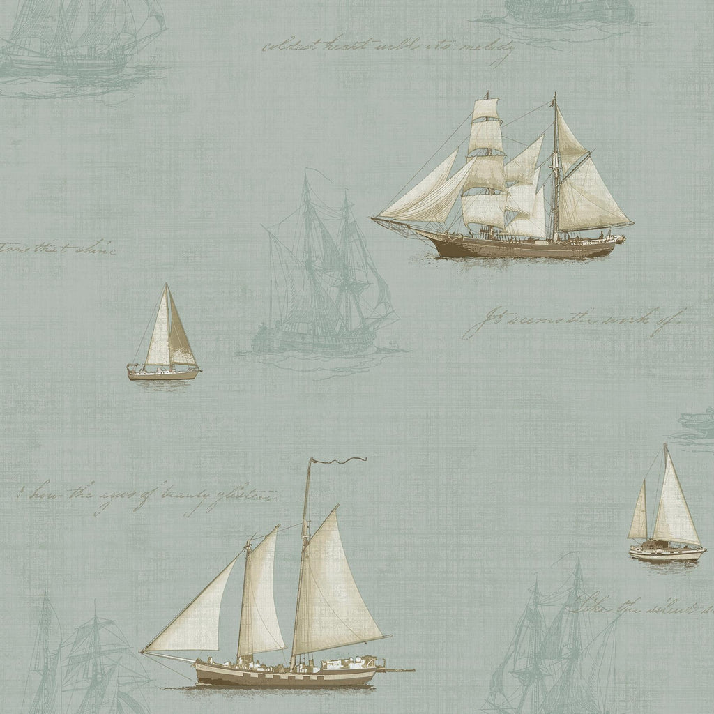 Brewster Home Fashions Andrew Sailboat Seafoam Wallpaper