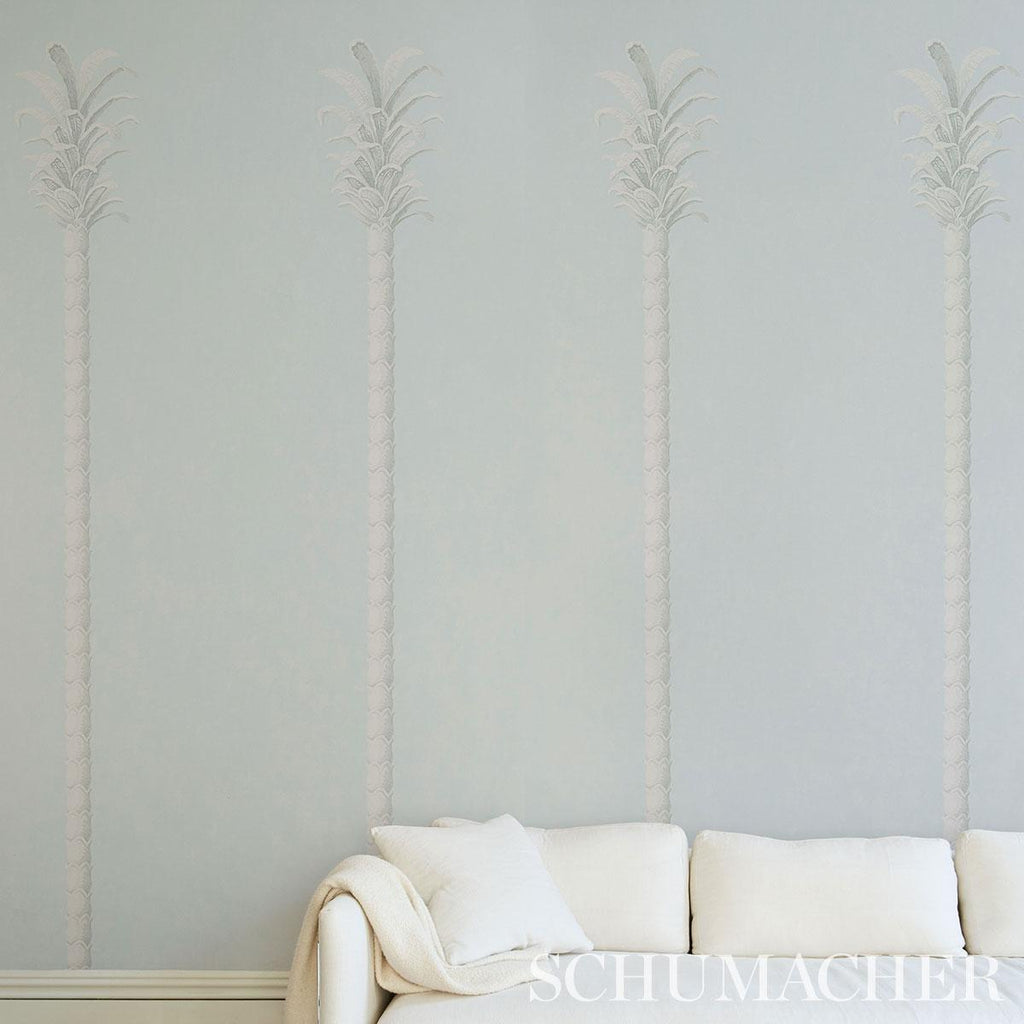 Schumacher Villa Palm Panel Blue Wallpaper