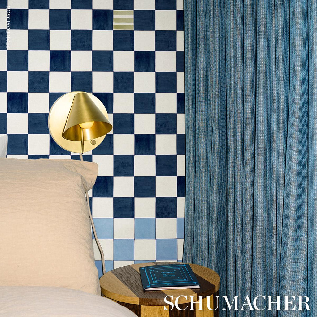 Schumacher Gambit Panel Sky & Deep Navy Wallpaper