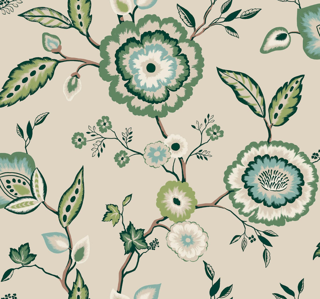 York Dahlia Blooms Linen/Jade Gereen/Beige Wallpaper