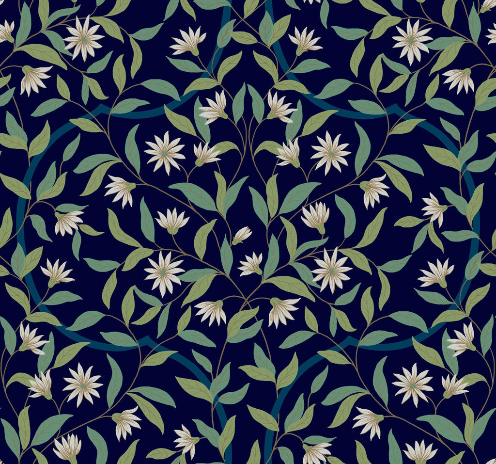 York Jasmine Indigo Blue Wallpaper