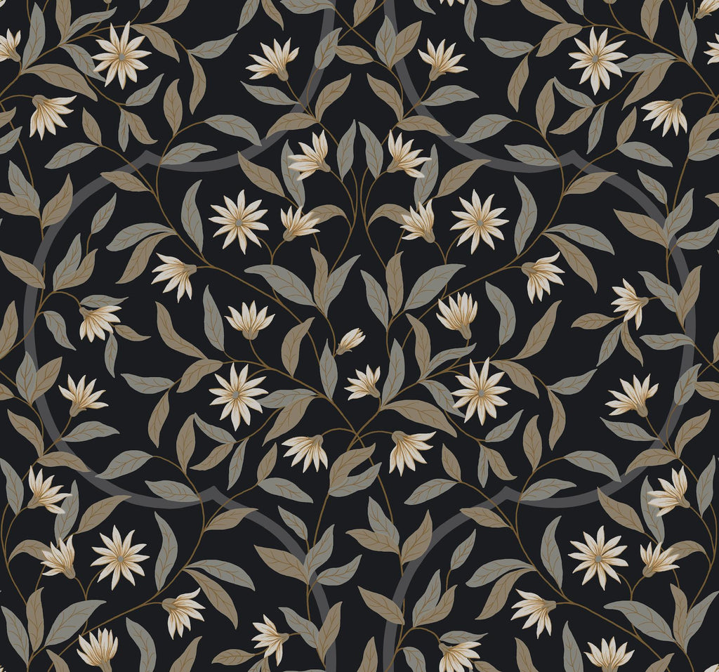 York Jasmine Midnight Black Wallpaper