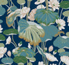 York Lotus Pond Navy Wallpaper