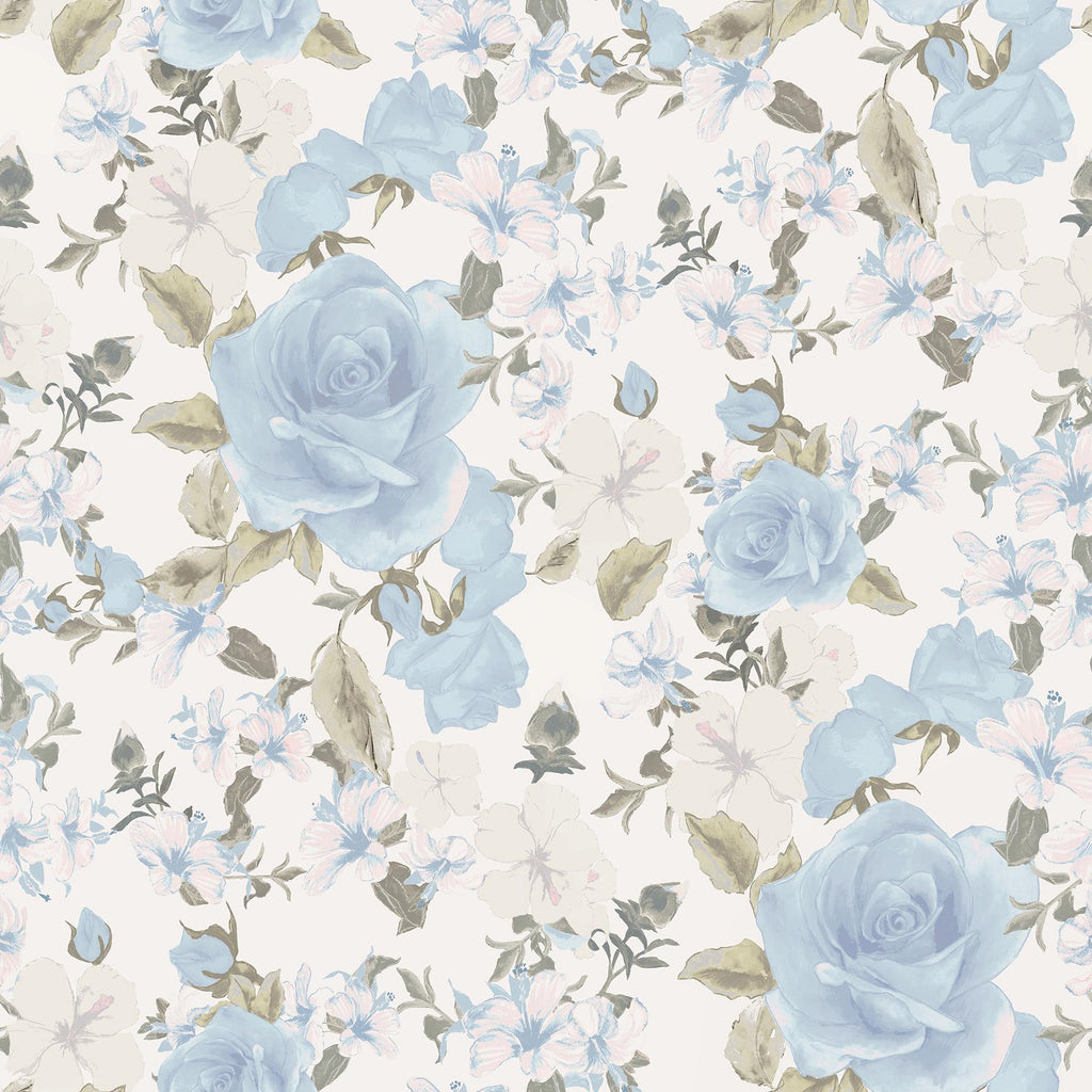 A-Street Prints Sunset Harbor Rose Bella Lina Blue Roses & White Flowers Wallpaper