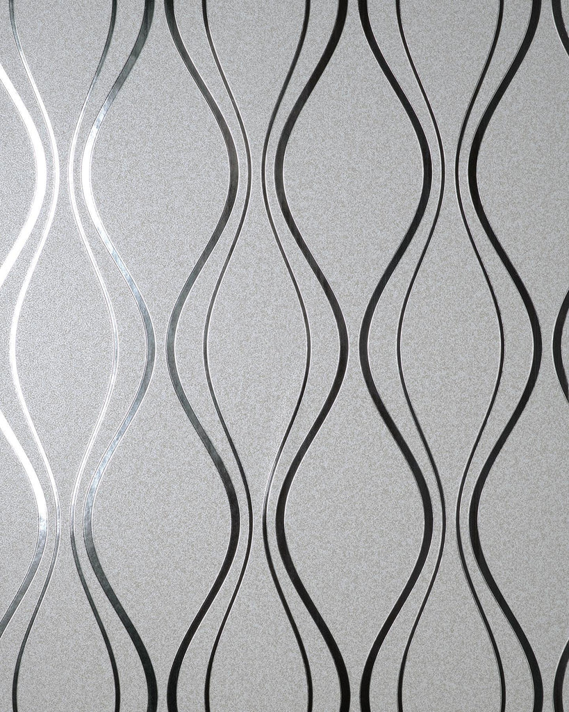 Brewster Home Fashions Odie Silver Contour Wave Wallpaper