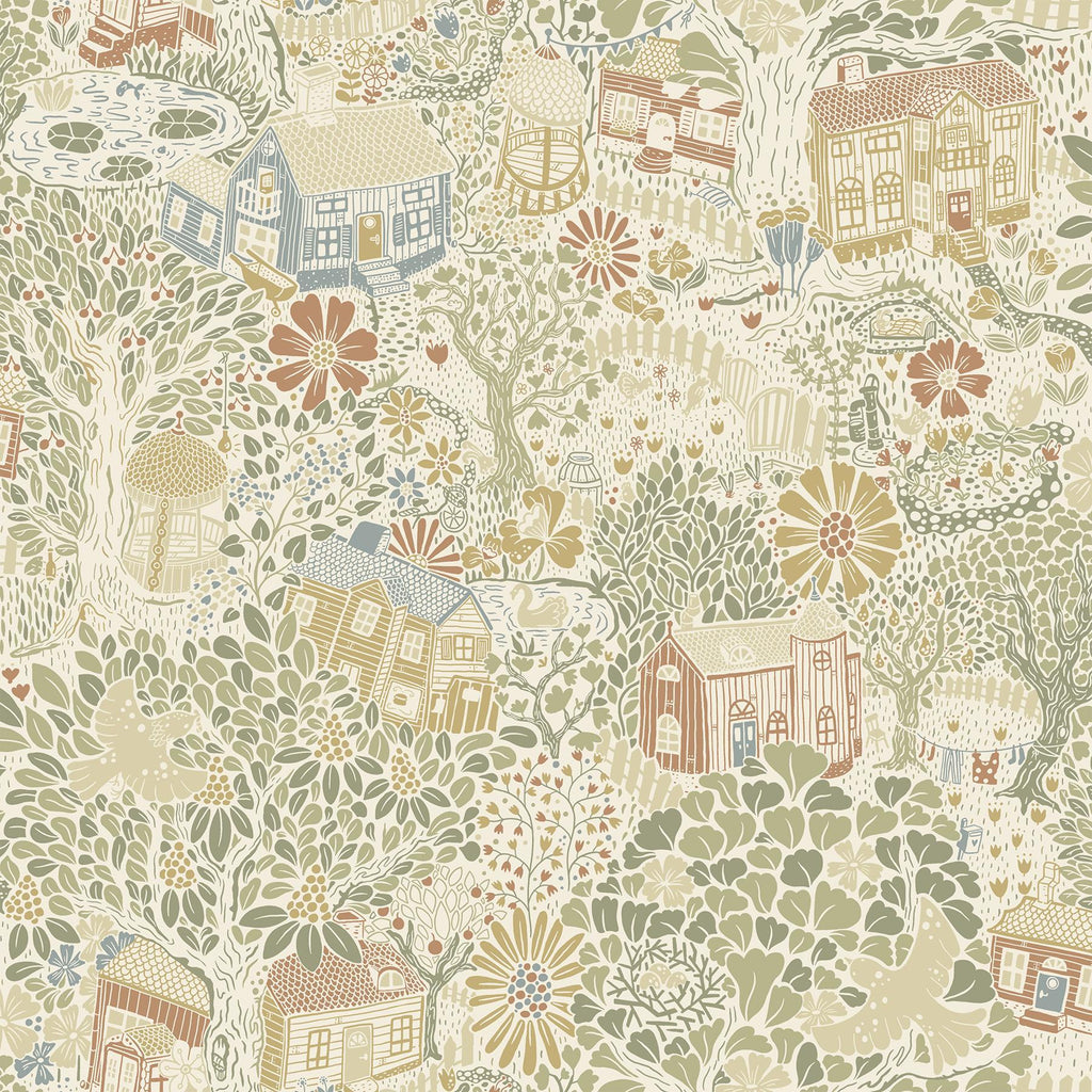 A-Street Prints Bygga Bo Neutral Woodland Village Wallpaper