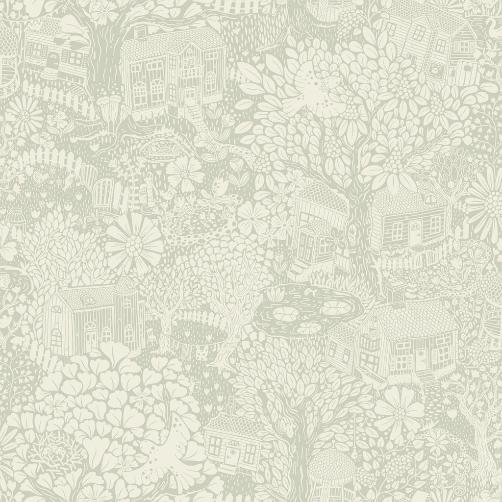 A-Street Prints Bygga Bo Seafoam Woodland Village Wallpaper