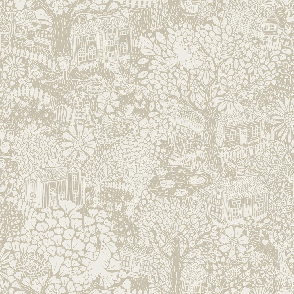 A-Street Prints Bygga Bo Light Grey Woodland Village Wallpaper