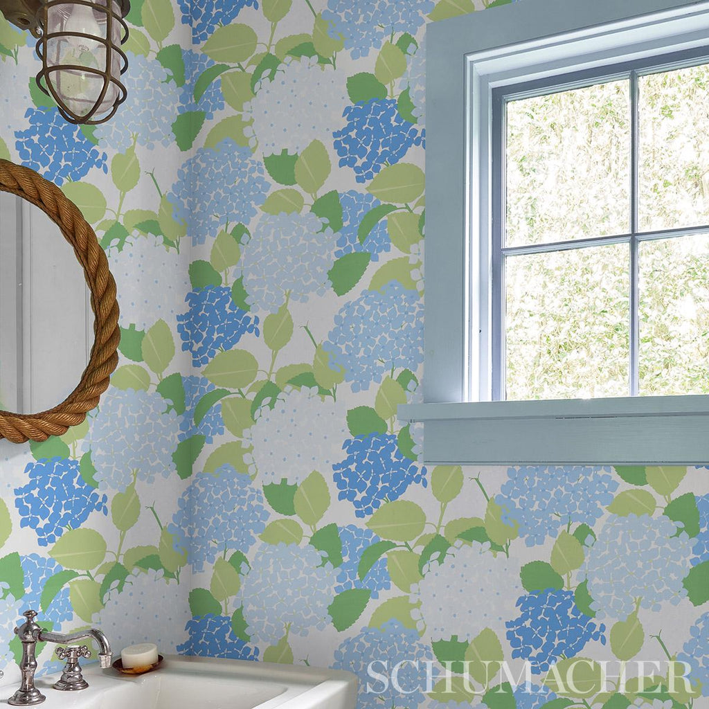 Schumacher Hydrangea Porcelain Wallpaper