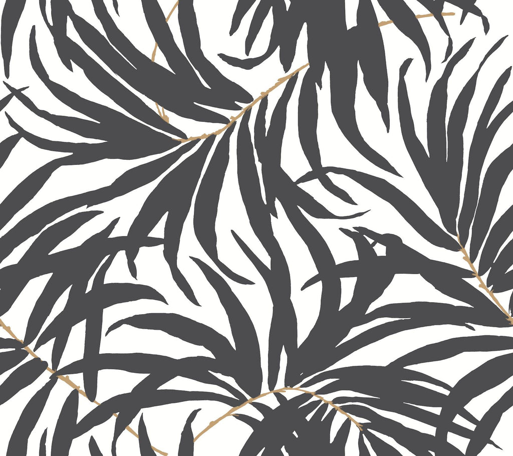 York Bali Leaves Peel and Stick Black Wallpaper