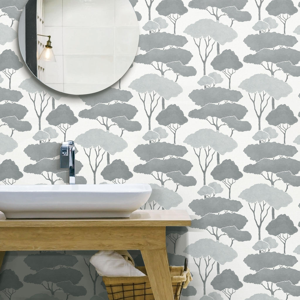 RoomMates Umbrella Pines Peel & Stick grey/white Wallpaper