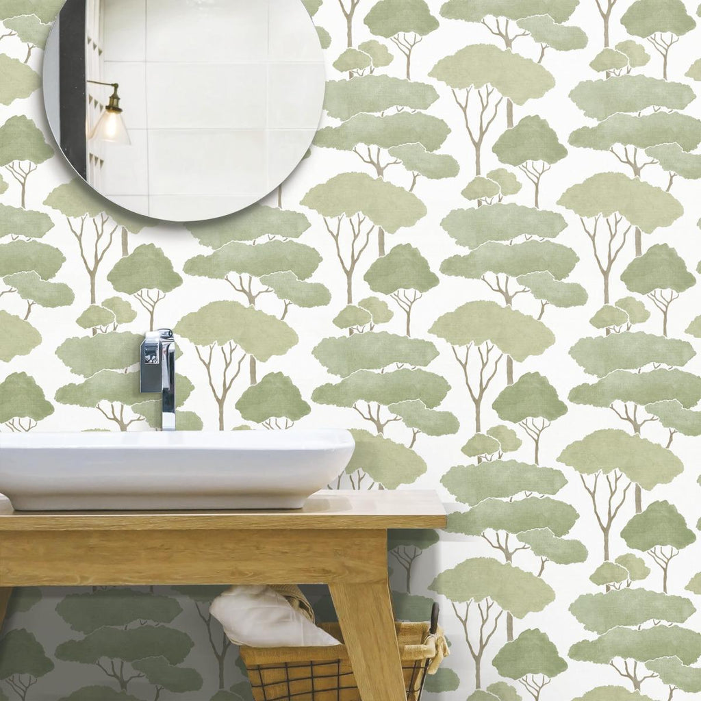 RoomMates Umbrella Pines Peel & Stick green/brown Wallpaper